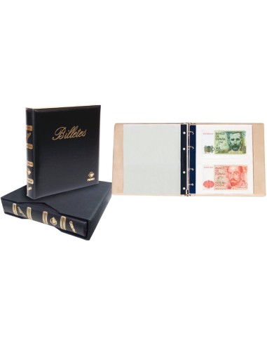 ALBUM PARA BILLETES DE BANCO NUMIS CON CAJETIN Y 7 HOJAS - 5 DE 2 COMPARTIMENTOS Y 2 DE DE 1 COMPARTIMENTO