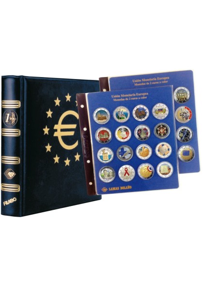 ALBUM MONEDAS 2 EUROS COLOR  FILABO SKAY AZUL CON CAJETIN Y 6 HOJAS