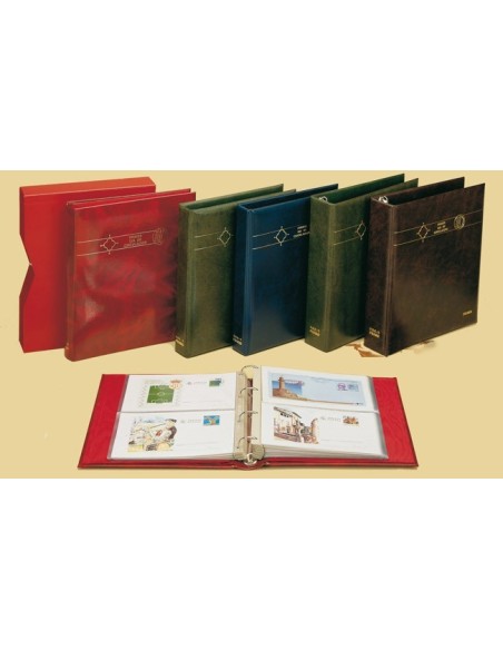 ALBUM FDC-2 DOBLE PARA SOBRES PRIMER DIA, TARJETAS,  ETC. CON CAJETIN Y 20 HOJAS 2 COMPARTIMENTOS